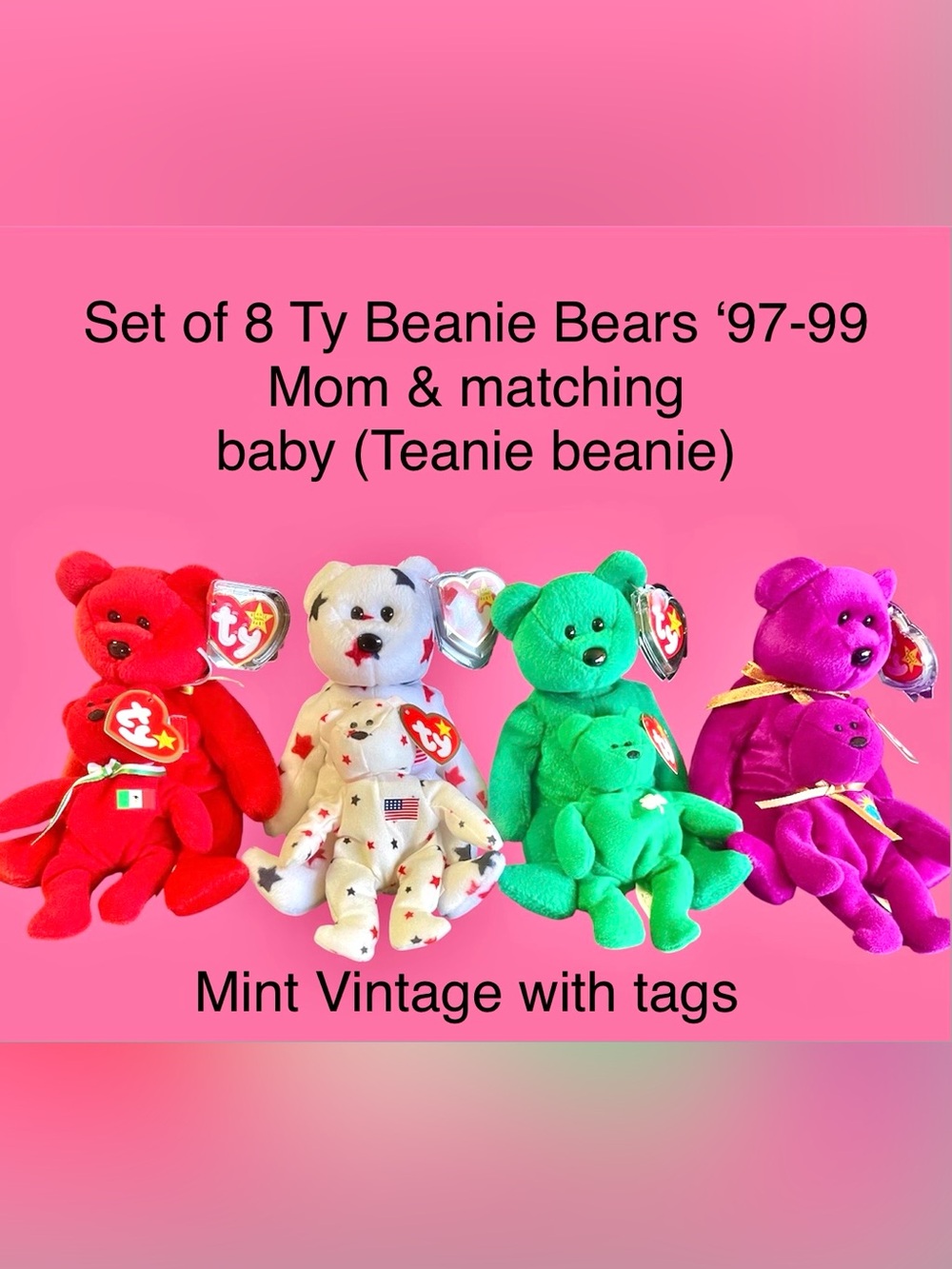 Ty Beanie Bears Vintage Mint Set of 8 w/tags 1997-99